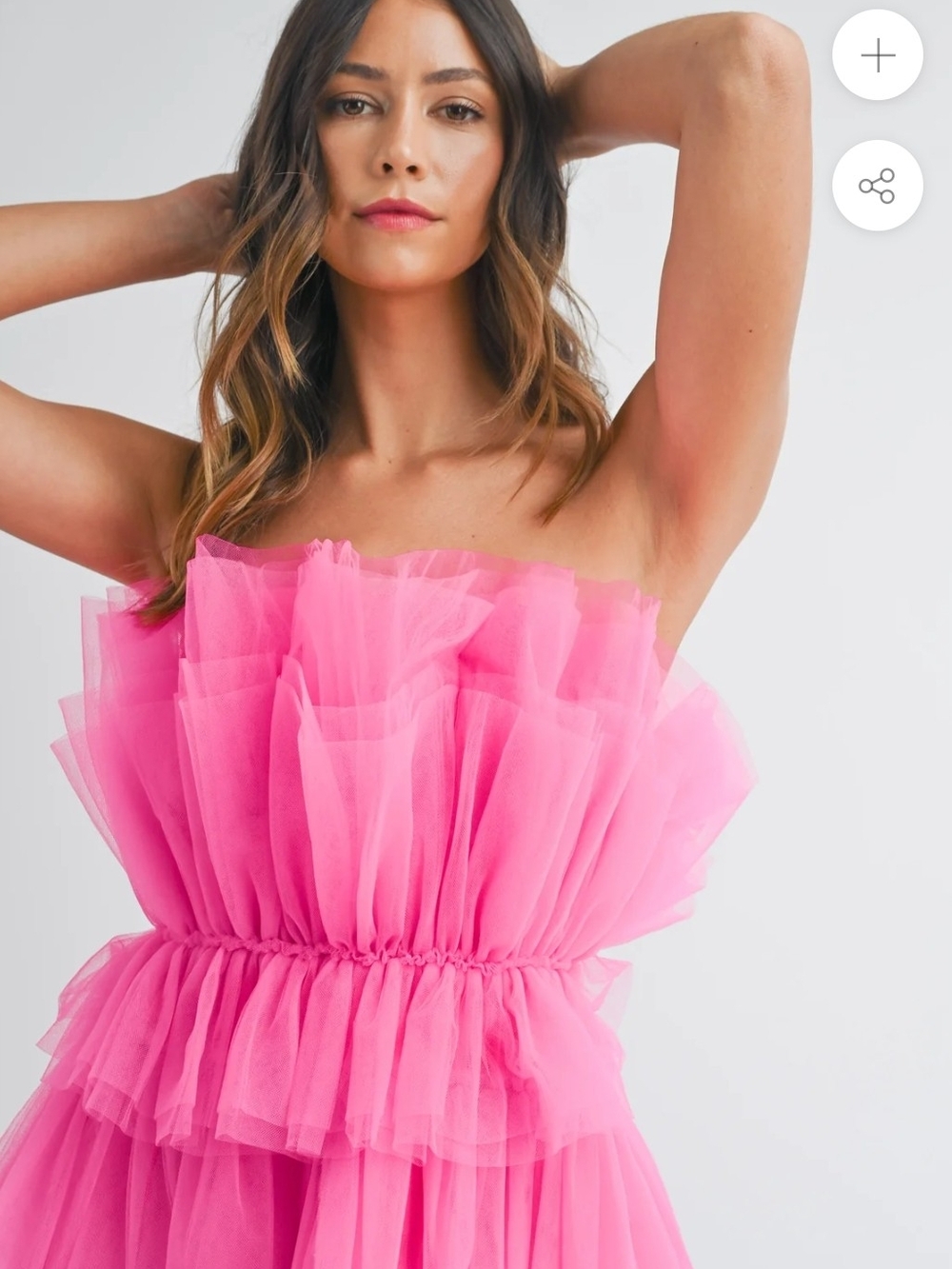 Elegant Hot Pink Strapless Ruffle Tulle Mini Dress - Picture 4 of 9